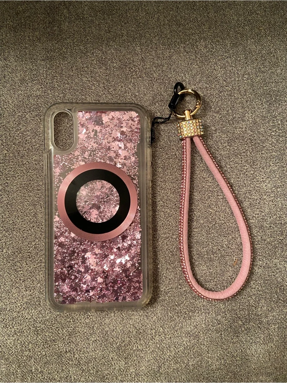 Pink Glitter Floating HeartsPhone Case with Ring Holder wMatching Wristlet