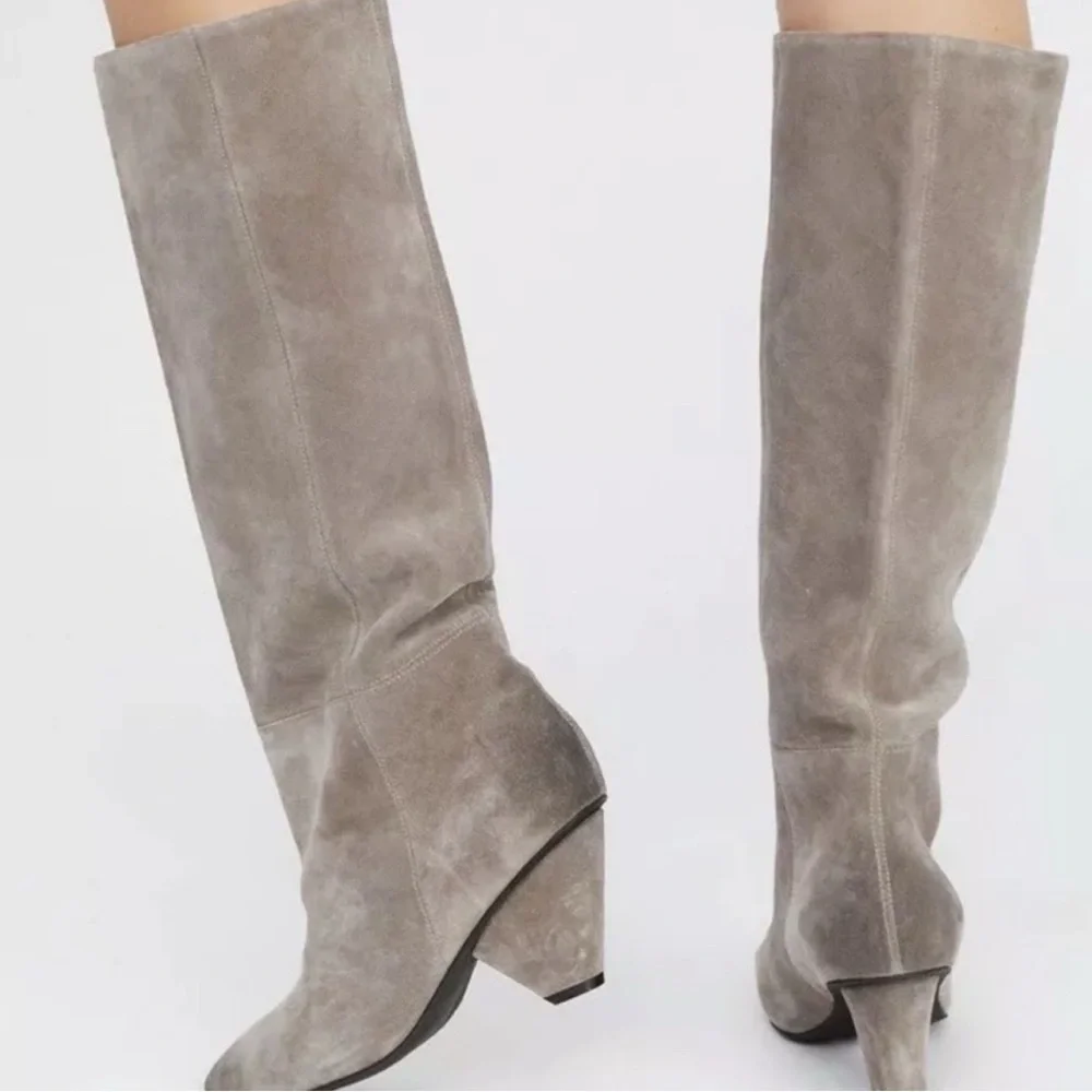 Jeffrey Campbell Senita Tall Suede Taupe Boots Anthropologie 6.5