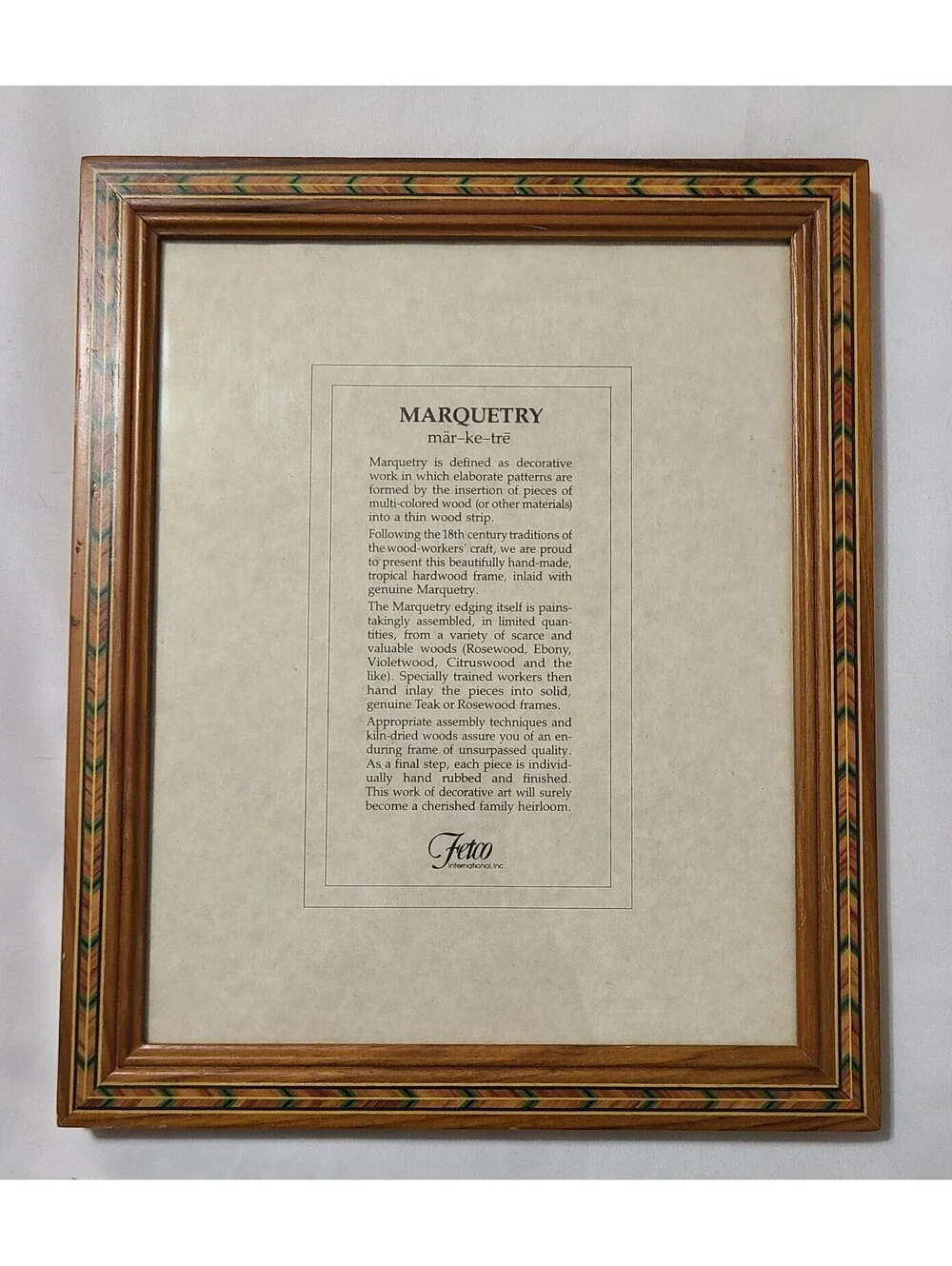 Vtg Fetco Handcrafted Marquetry Wood Picture Frame Sz 8x10 Inlaid Teak Rosewood