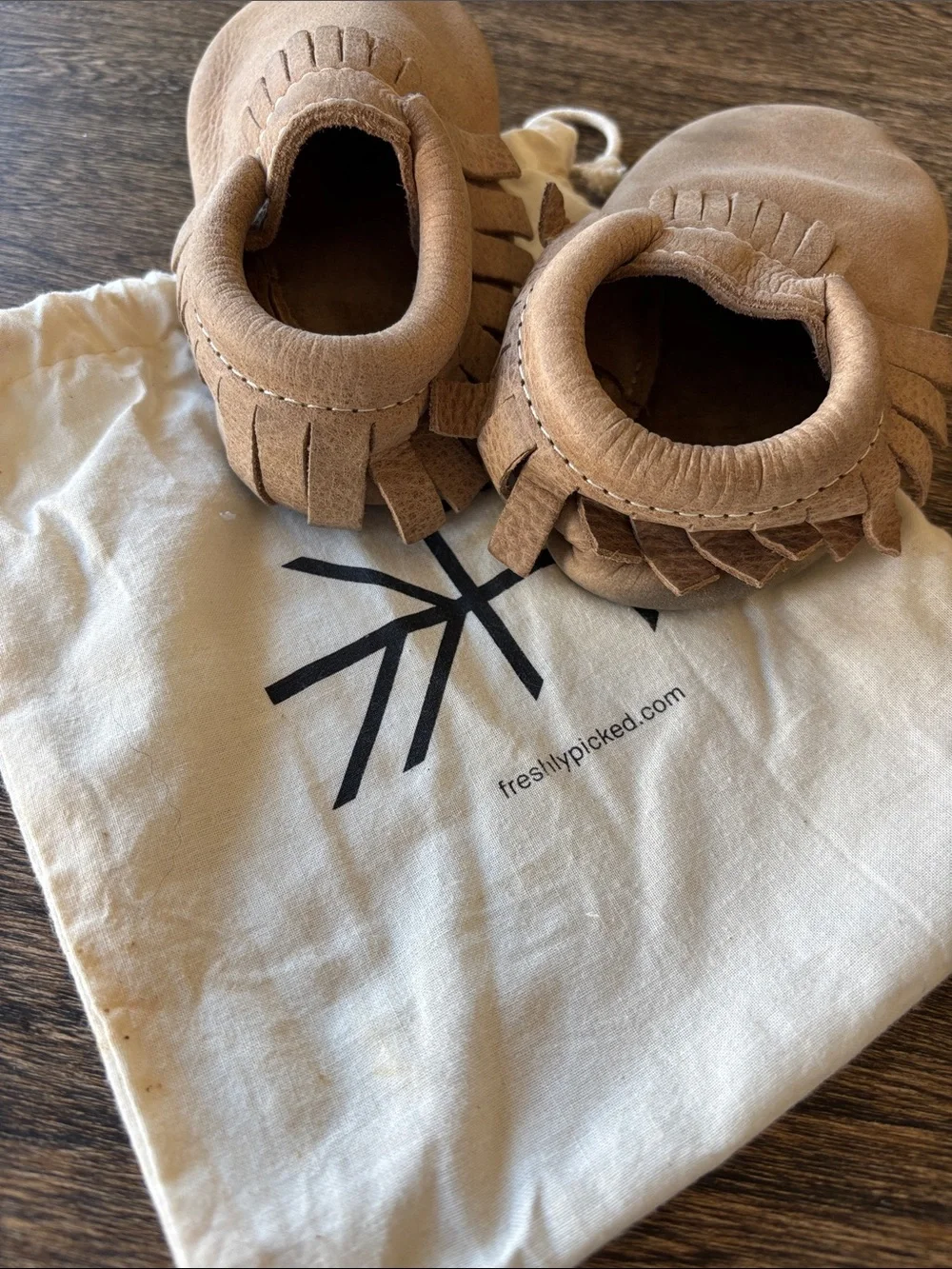 Freshly Picked Weathered Brown Moccasin Baby Shoe