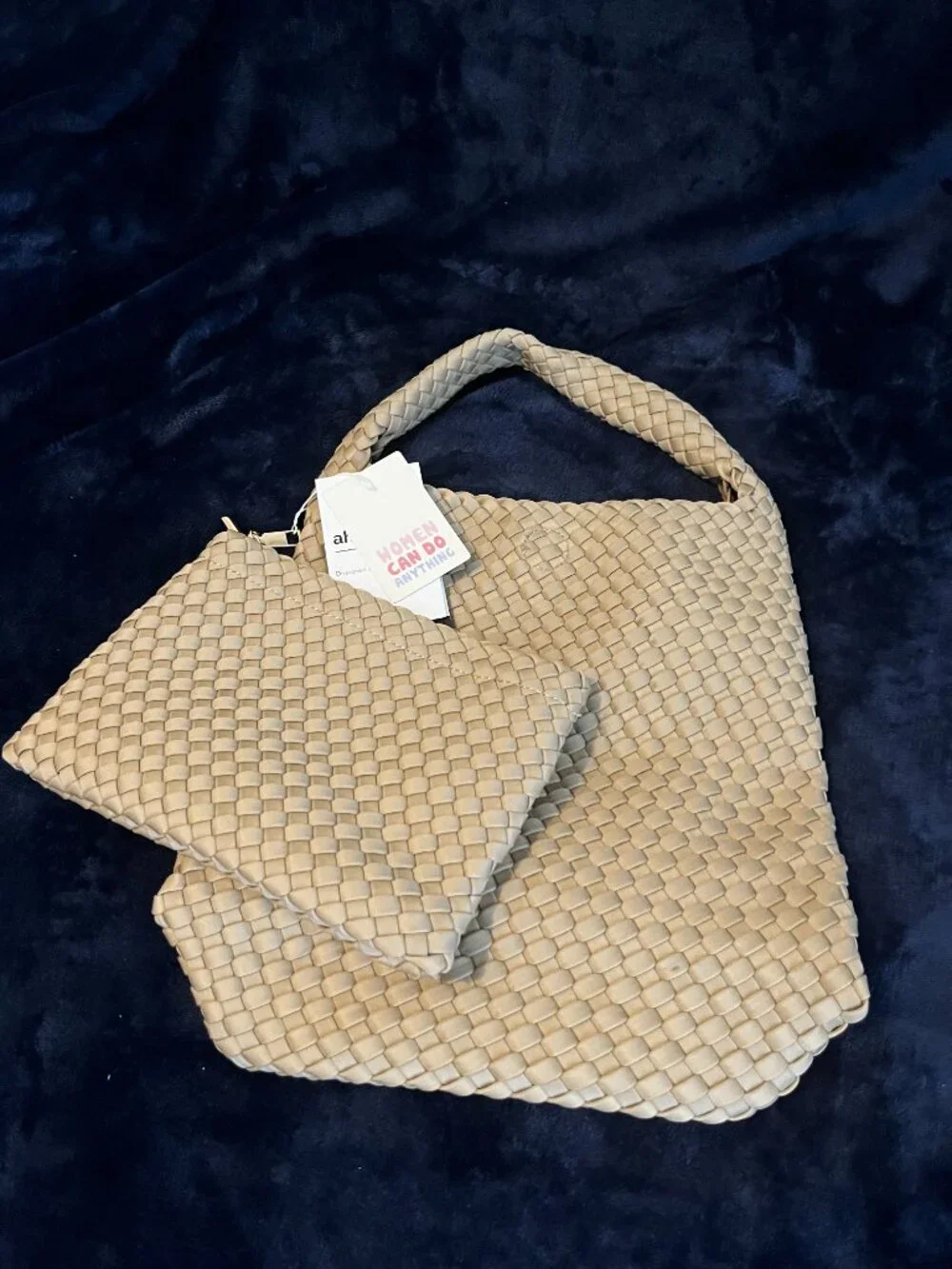 NEW Ah-Dorned 'Lauren' Woven Neoprene Medium Tote Bag with Matching Mini Pouch