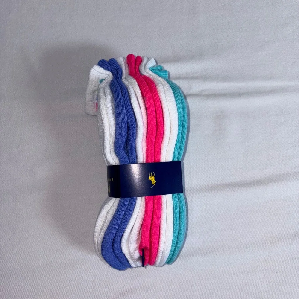 Polo Ralph Lauren Low Cut Socks 9-11 White Pink Blue NEW 6-Pack Athletic Logo
