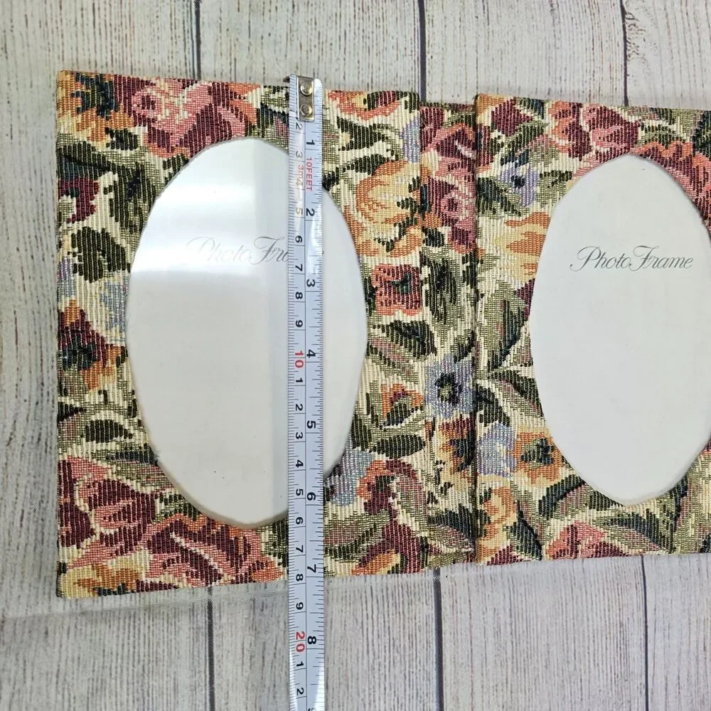 Vintage Fabric Covered Double Picture Frame Floral Tapestry