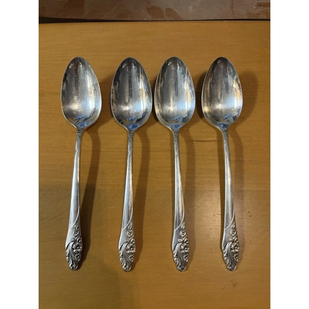 Lot 4 Oneida Community Evening Star Silverplate Tablespoons Serving Spoons 8.5