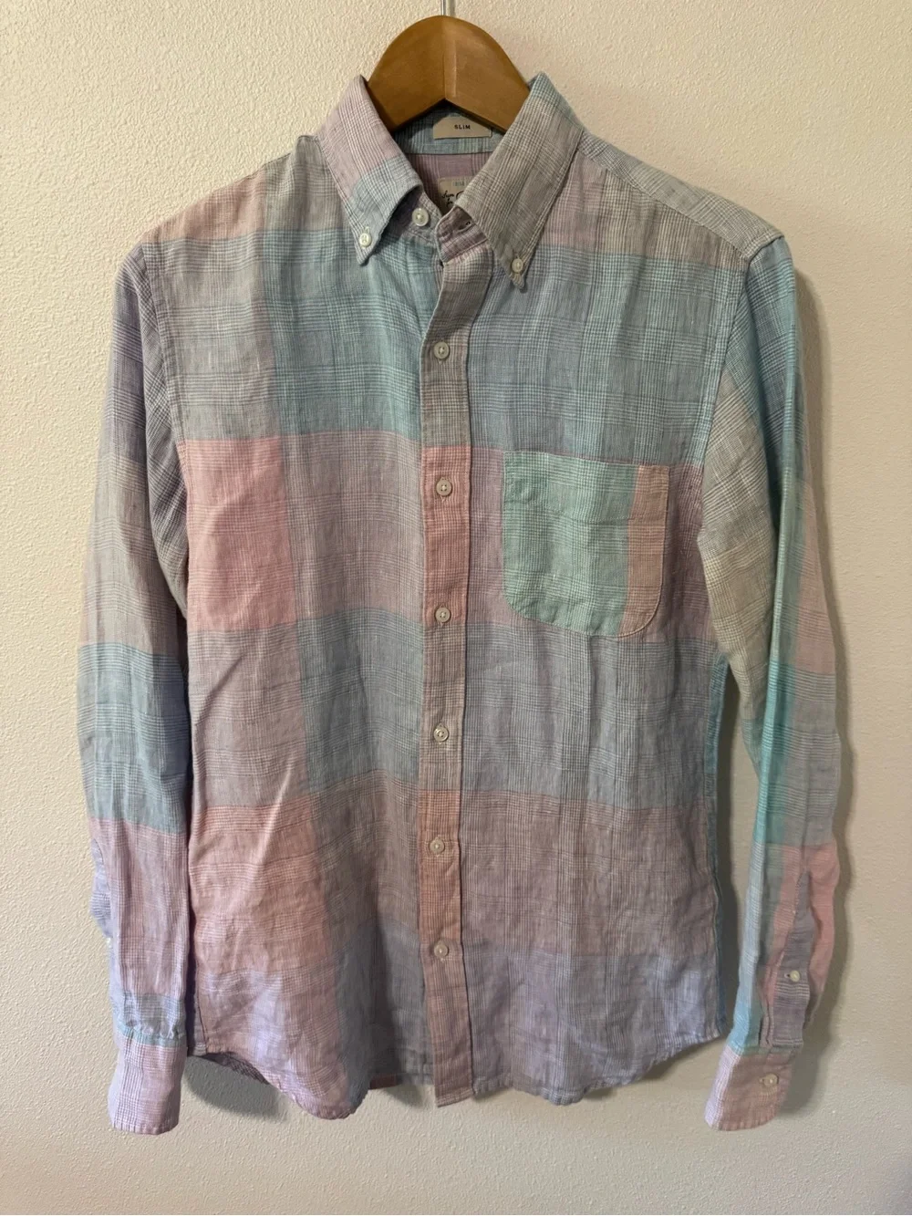 J Crew Baird McNutt Irish Linen Pastel Glen Plaid Button Down Shirt-XS Slim Fit