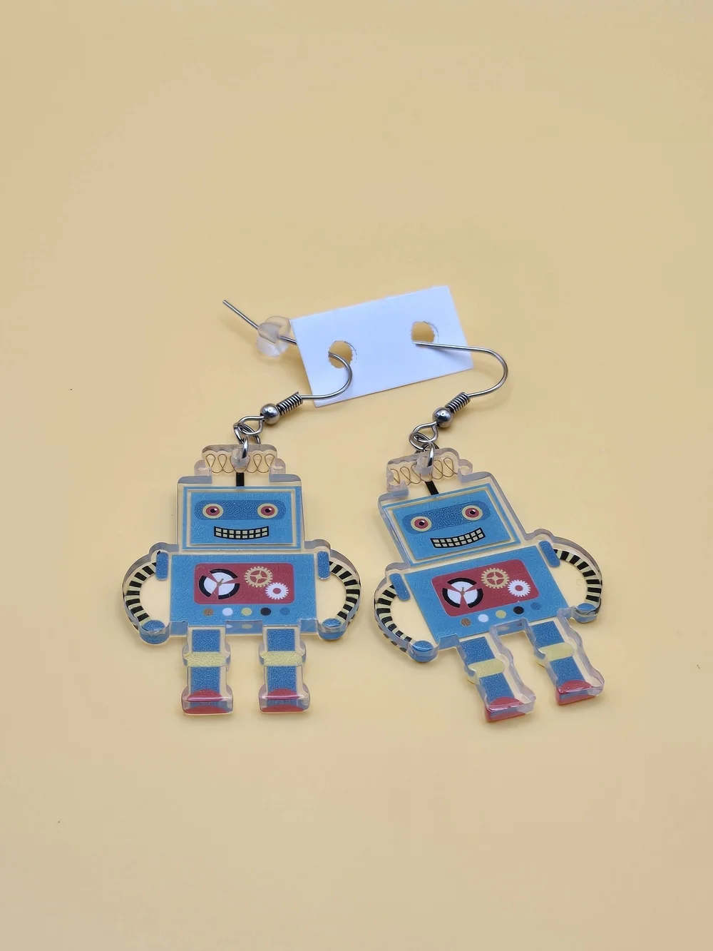 Kids Jewelry Teal Robot Dangle Earrings with Red Accents