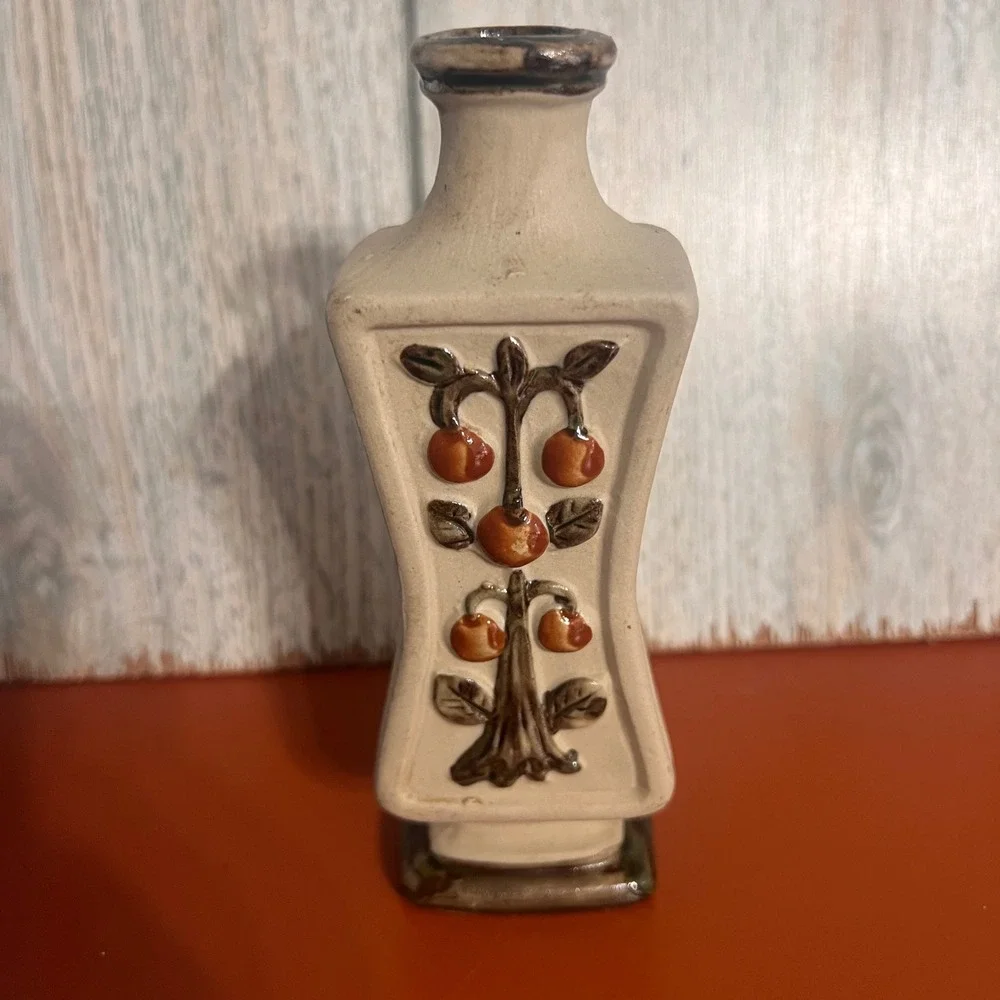 Vintage Japanese Ceramic Bud Vase Orange Fruit Tree Relief‎ MCM Decor Made Japan