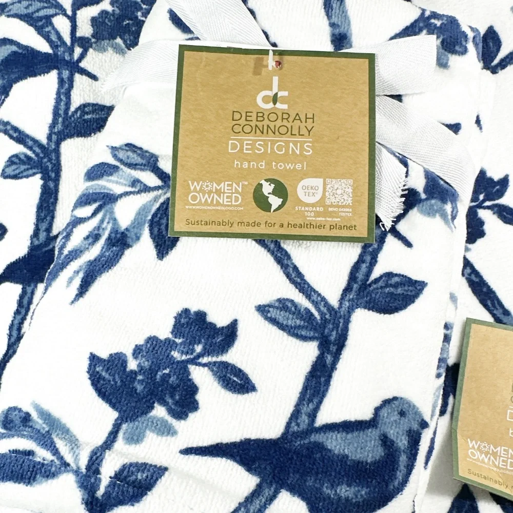 NEW Deborah Connolly BLUE & WHITE FLORAL Bath Towel 4 pc Set