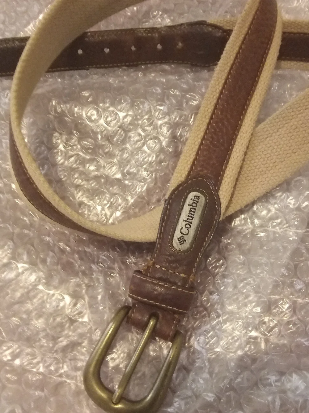 Columbia Beige Canvas Belt with Brown Leather Trim