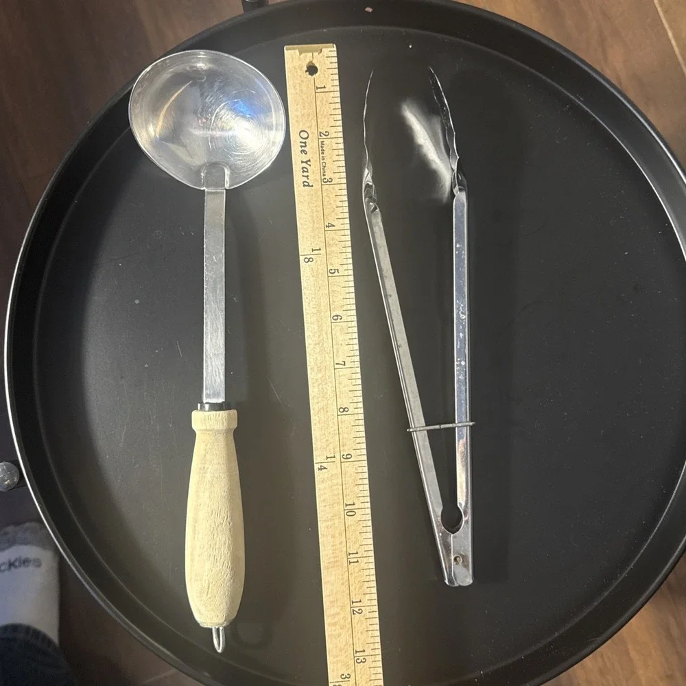 Stainless Steel Ladle Wooden Handle & Tongs Utensil Bundle Lot‎ Kitchen Cookware