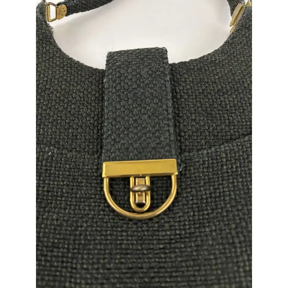 VTG 1970s Charcoal Black Tweed Hobo Bag Gold Hardware‎ Unique