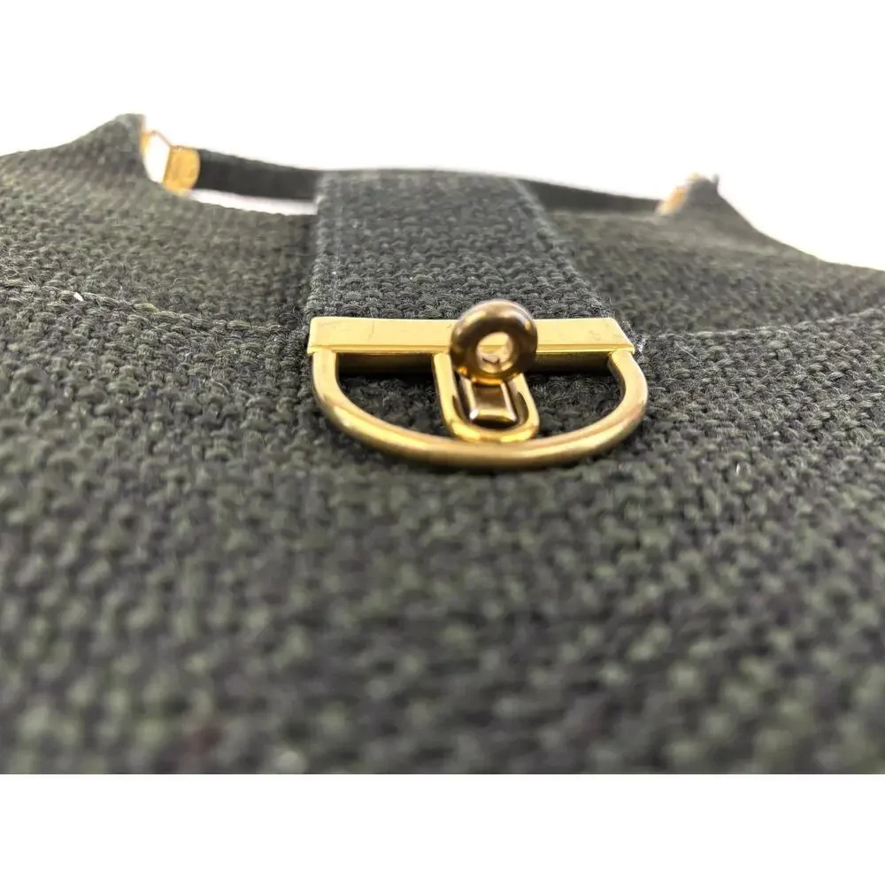 VTG 1970s Charcoal Black Tweed Hobo Bag Gold Hardware‎ Unique