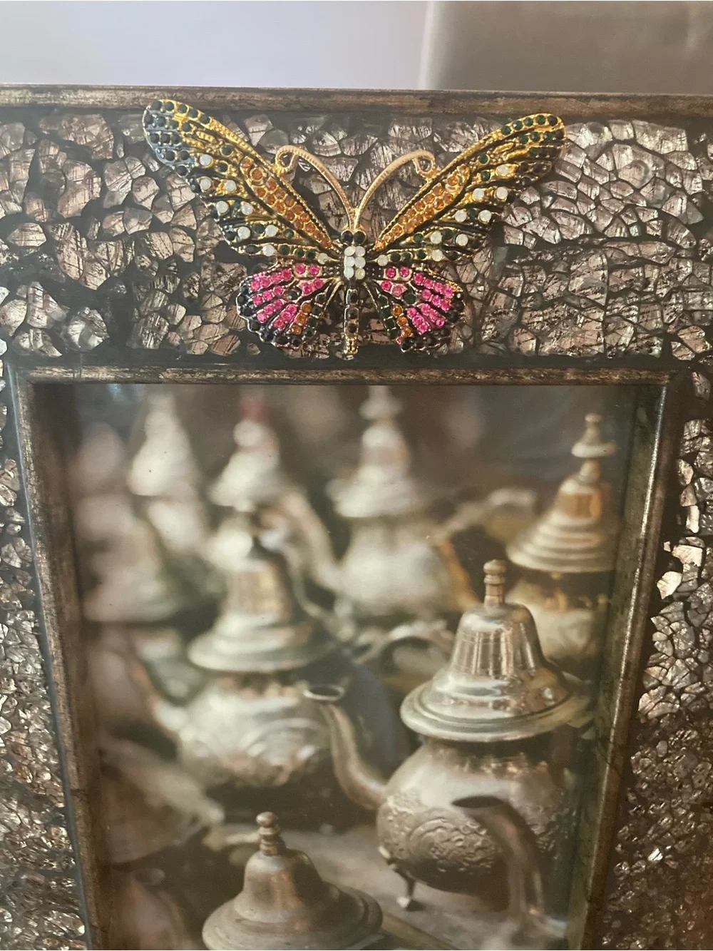 Silver Mosaic Picture Frame with Decorative Butterfly Accent 5x7