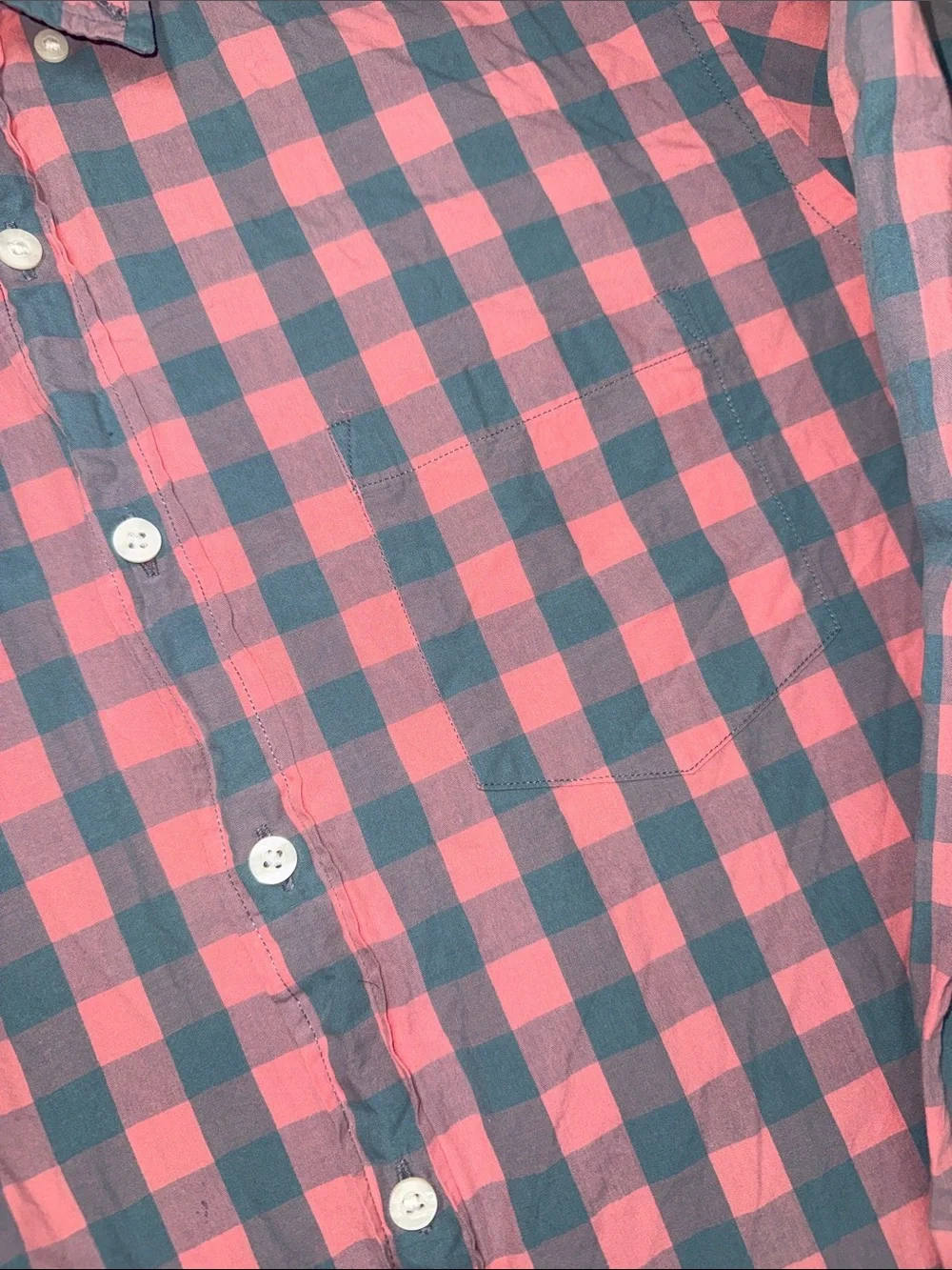 J. Crew Coral Pink and Gray Gingham Button-Down Shirt Slim Size L