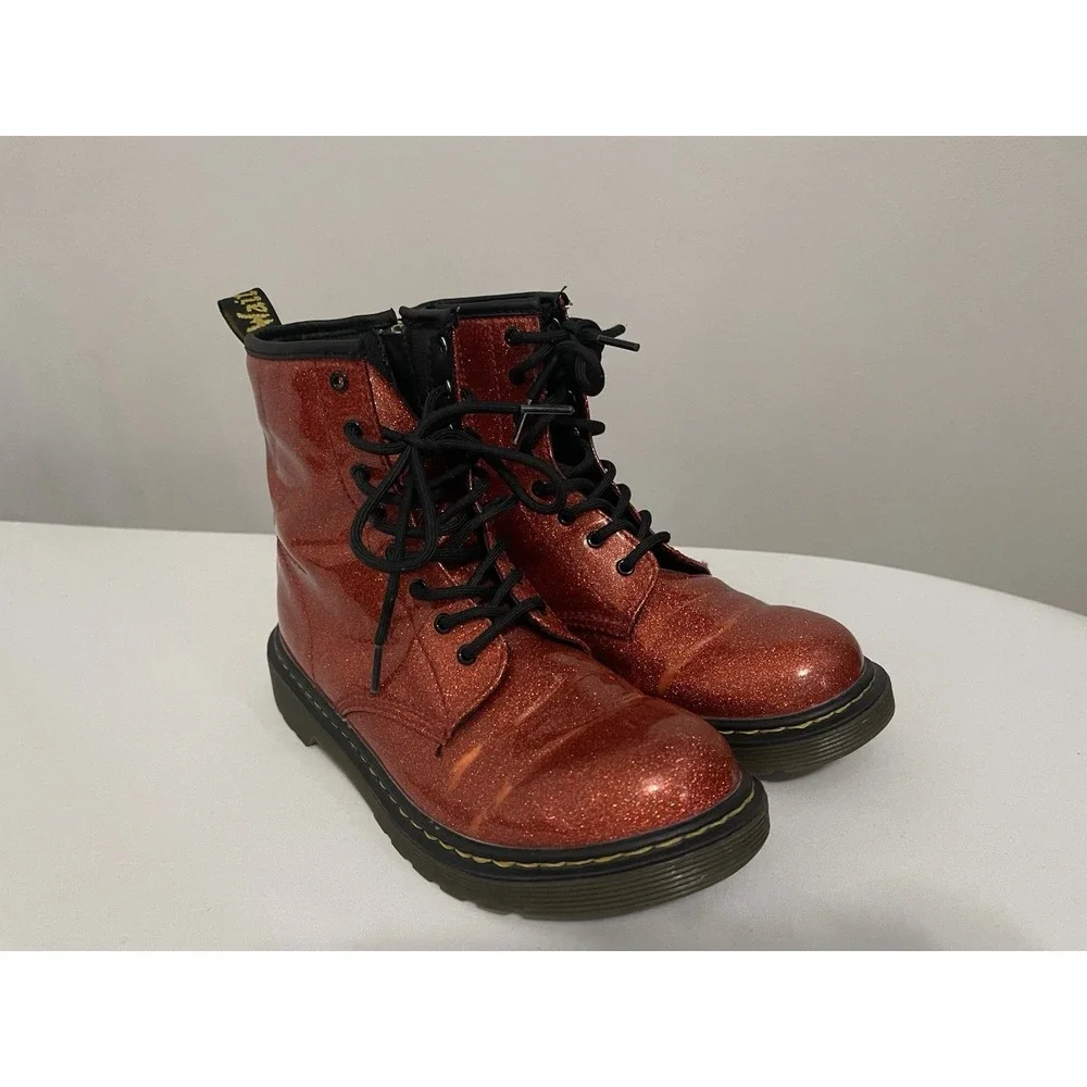 Dr DOC Marten 1460 Y Red Glitter Lace Up Boots - Size 5 US M‎ / 4 UK