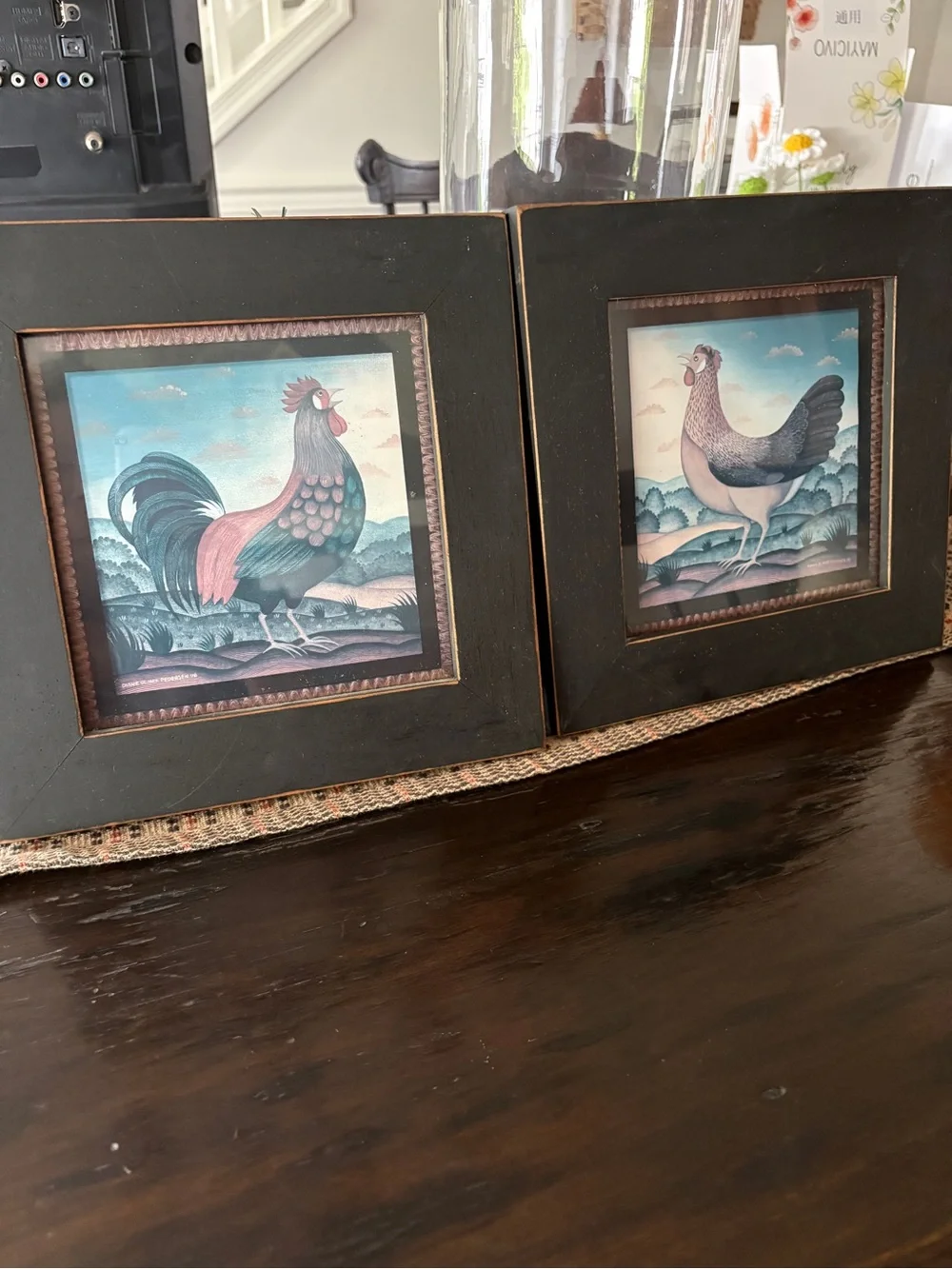 Farmhouse Rooster and Hen Framed Art Prints in Black - Unbranded