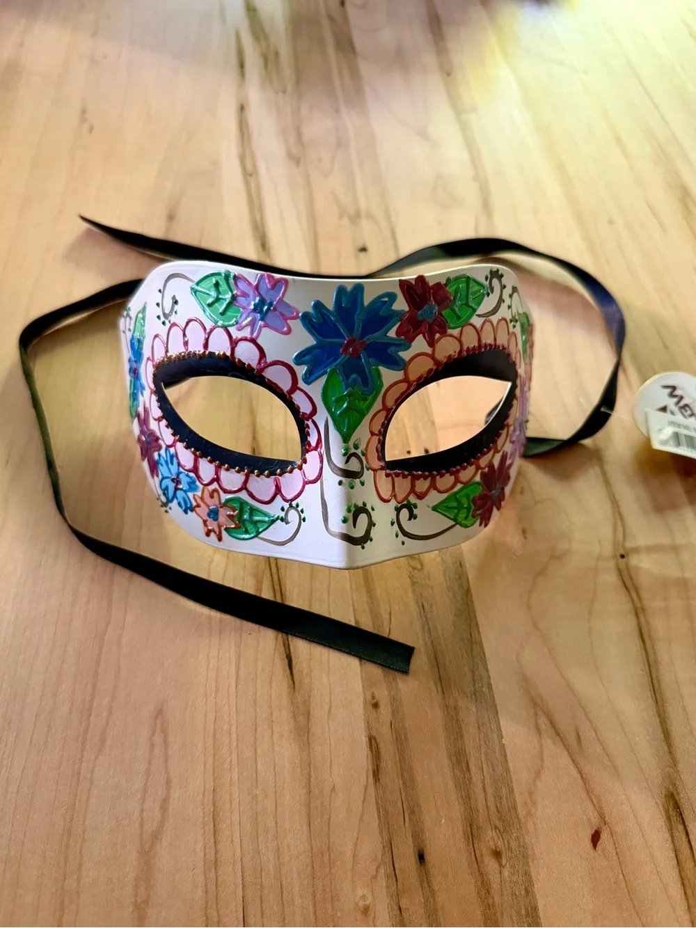 White Floral Hand-Painted Masquerade Mask