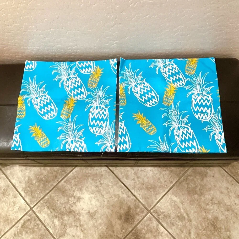 New Pier 1 Pillow Covers Set of 2 Pineapple Blue White Yellow Tropical