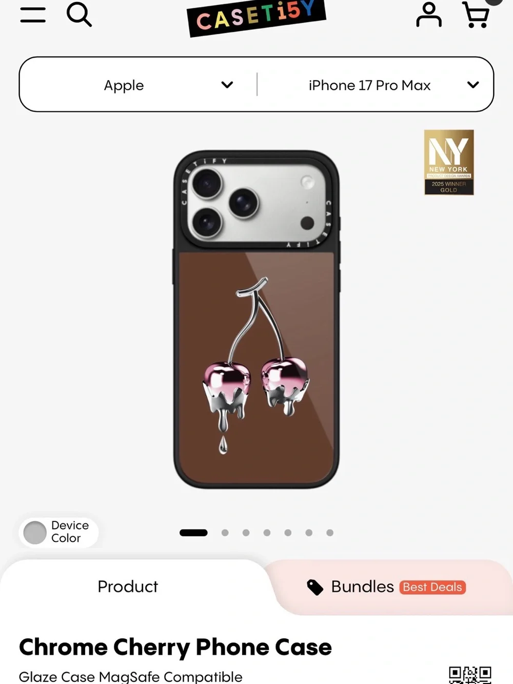 Casetify Brown Phone Case with Pink & Silver Dripping Cherry Design