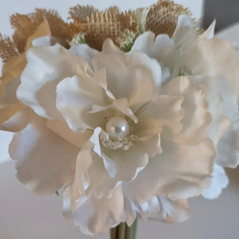 NWT Rustic Farmhouse Faux Floral Burlap Bouquet Mother's Day Gift Wedding Decor