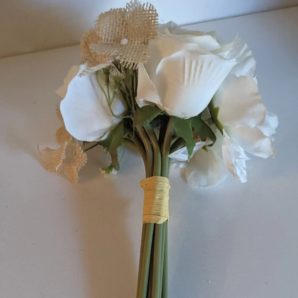 NWT Rustic Farmhouse Faux Floral Burlap Bouquet Mother's Day Gift Wedding Decor