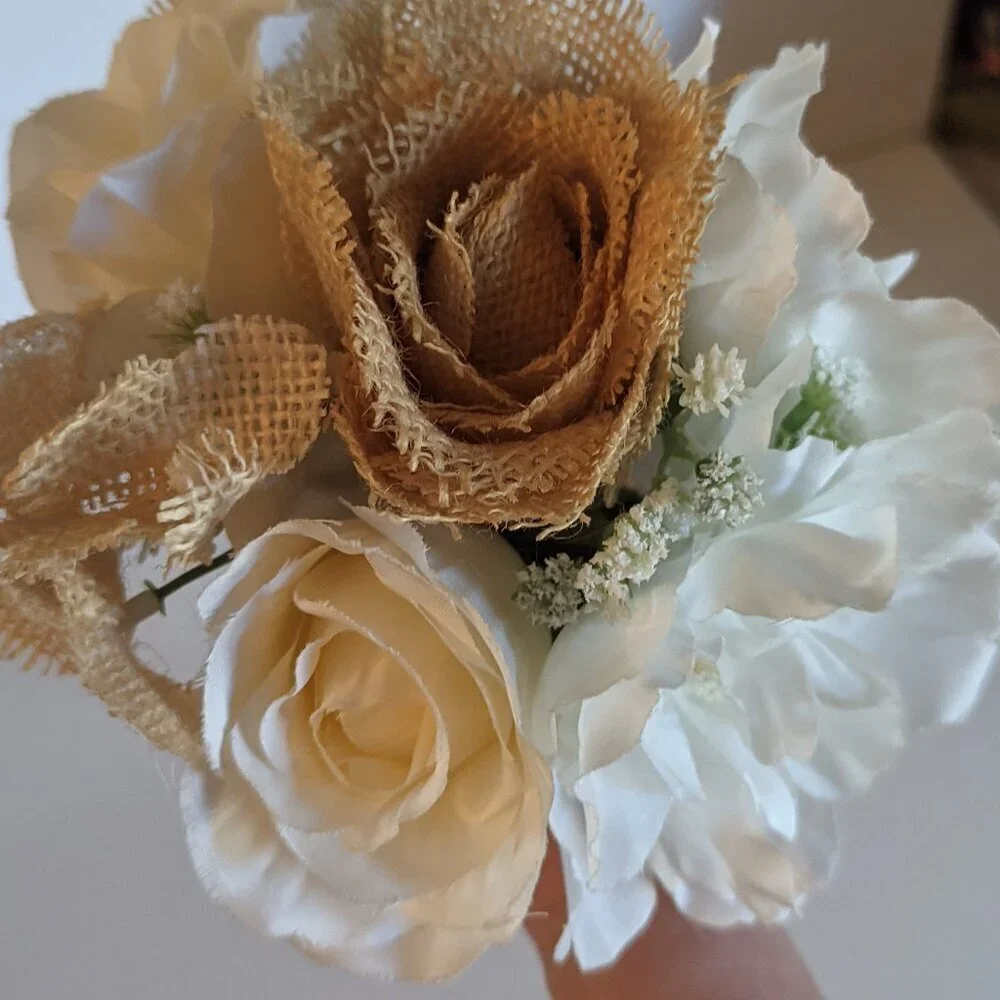 NWT Rustic Farmhouse Faux Floral Burlap Bouquet Mother's Day Gift Wedding Decor