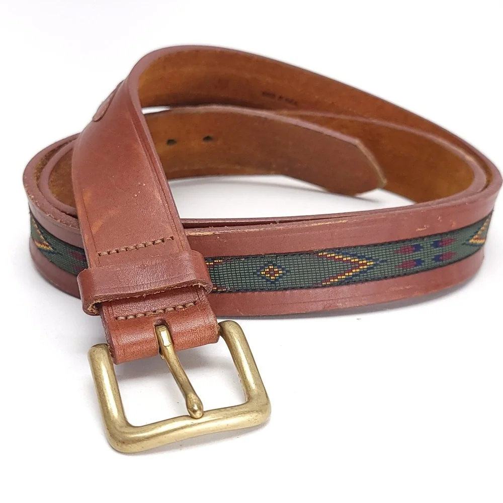 Lejon Mens Leather Belt Genuine Latigo USA‎ Brass Buckle Sz 50