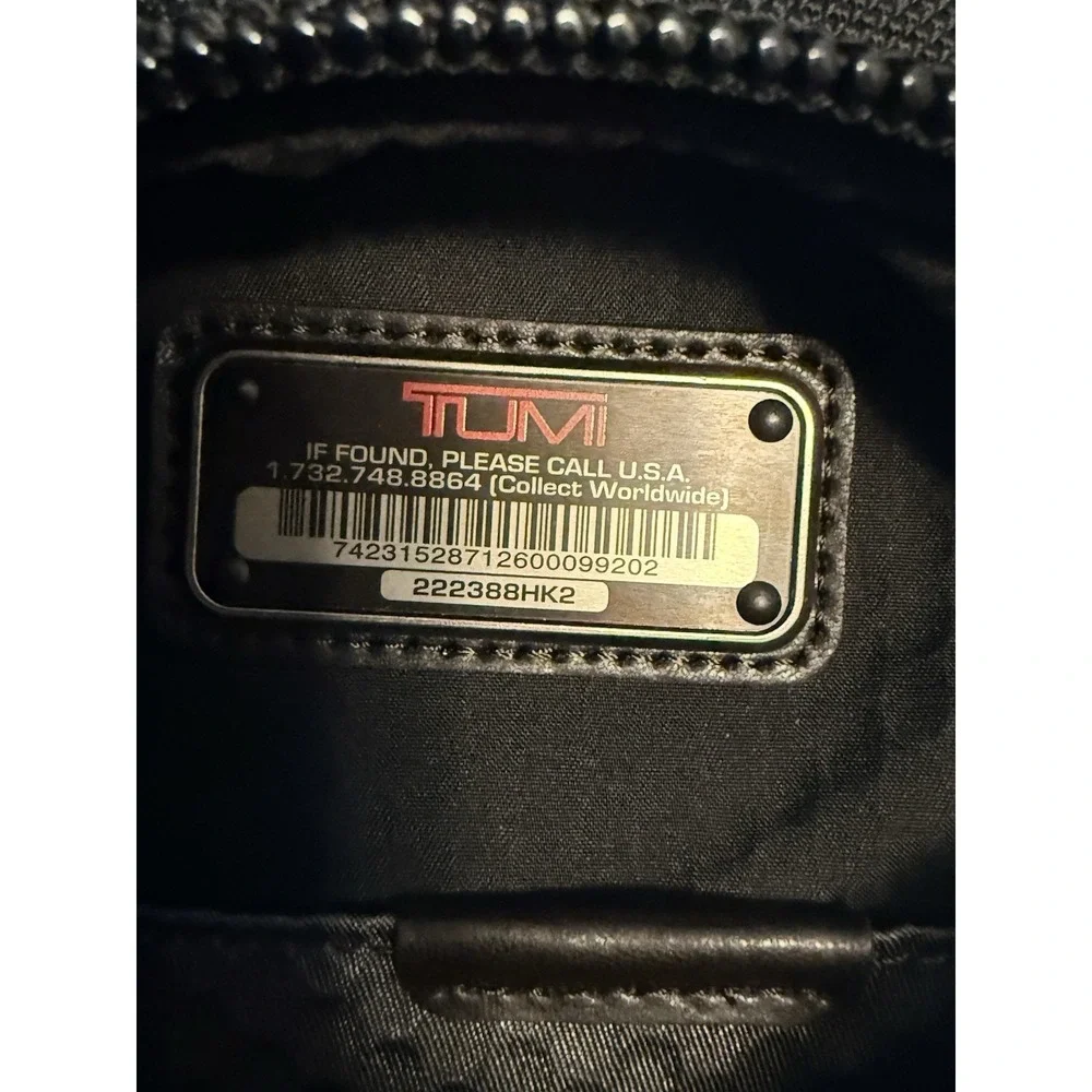 Tumi Black Nylon Backpack with Brown Leather Base and Trim