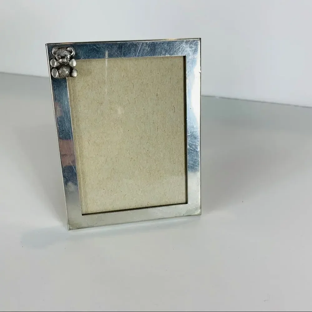 Vintage 80s Silver Teddy Bear Frame Tabletop 3.25 x 4.25