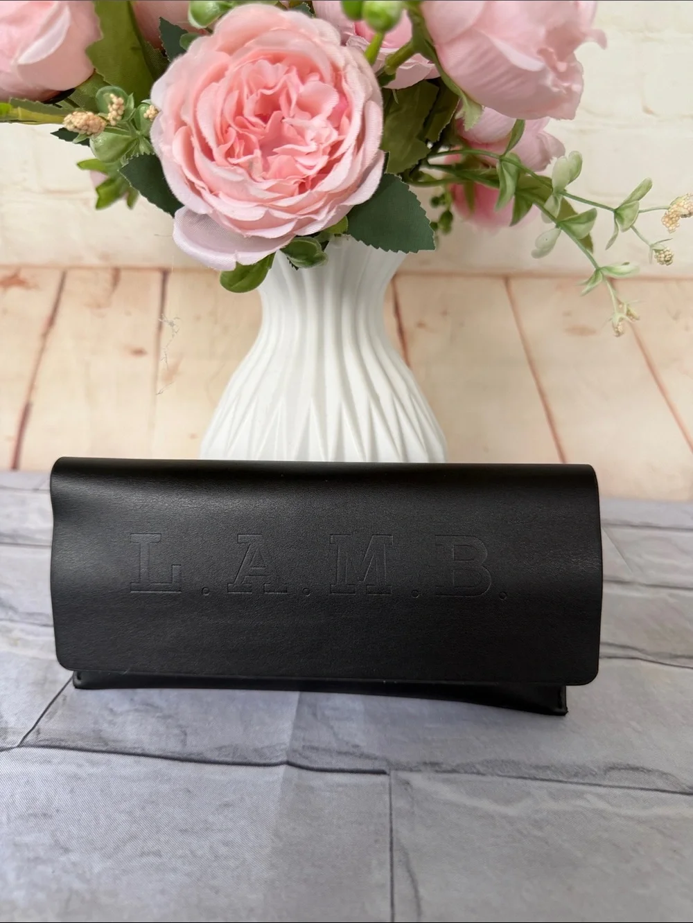 L.A.M.B. Black leather mate eyewear case fold over