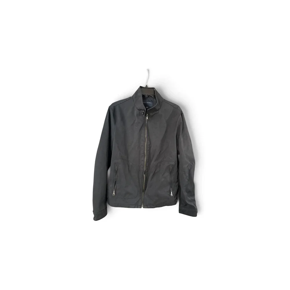 Banana Republic Mens Harrington Jacket Black Full Zip Mock Neck Medium