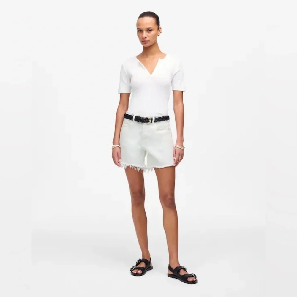 Madewell The Brynn Long Shorts mid rise raw hem white jeans denim plus size