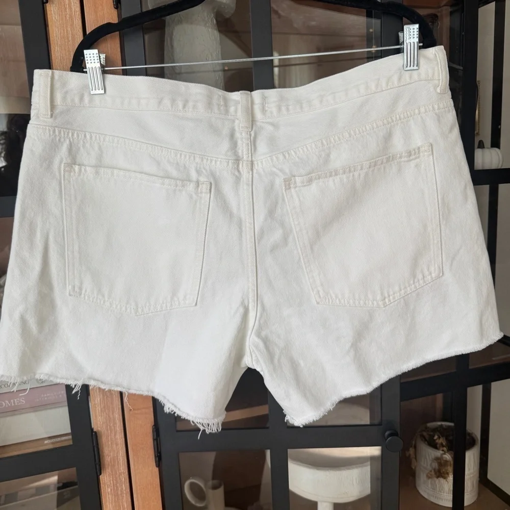 Madewell The Brynn Long Shorts mid rise raw hem white jeans denim plus size