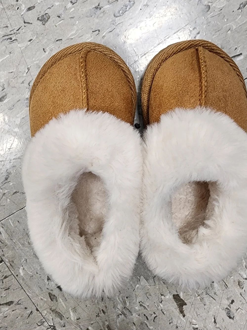 Kids Faux-Shearling Slip-On Slippers - Tan with White Fur Cuff