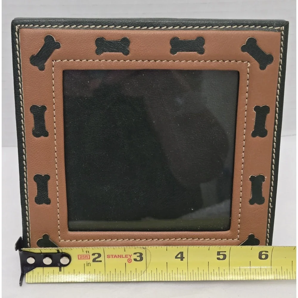 New York Dog Two-Tone Brown Leather Dog Bone Photo Frame - Rare