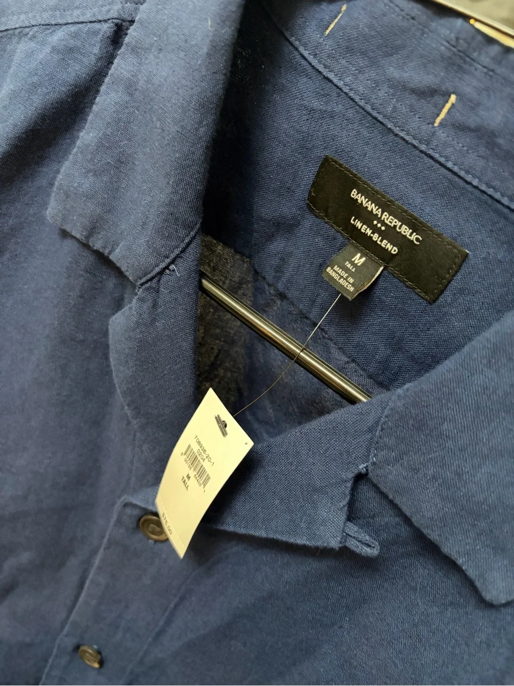 NWT Banana Republic Men's Short-Sleeve Button-Down Shirt - Blue medium tall