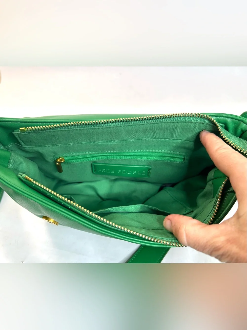 Free People Green Coney Vegan Crossbody, Soft Padded Crescent-Shaped Bag