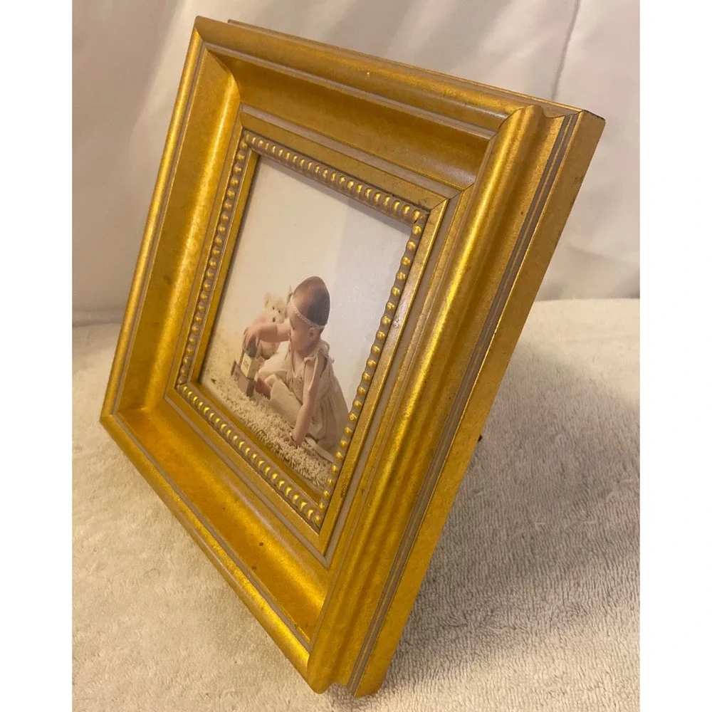 Vintage Mexican Gilt Wood Picture Frame Gold Leaf Beaded Square 8.75in Mexico