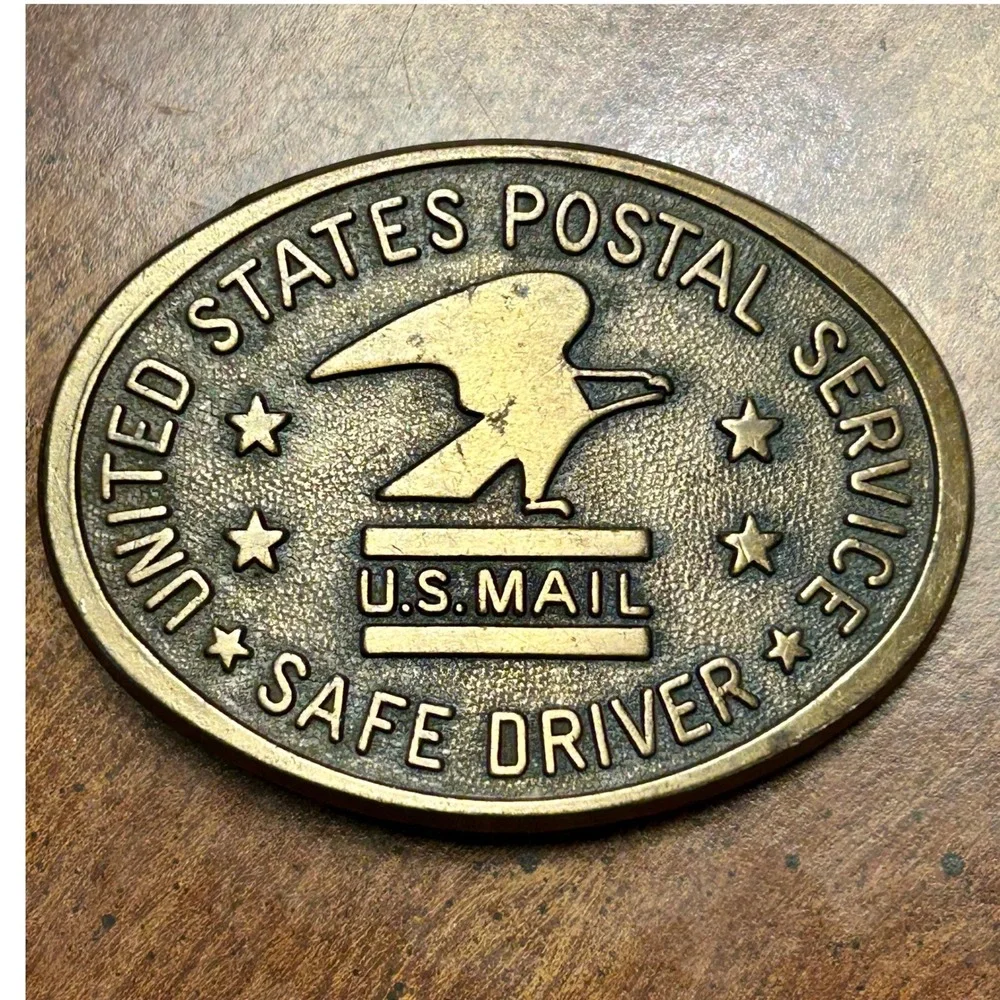 Vintage Brass USPS Belt Buckle Gold United States Postal Service Safe Driver