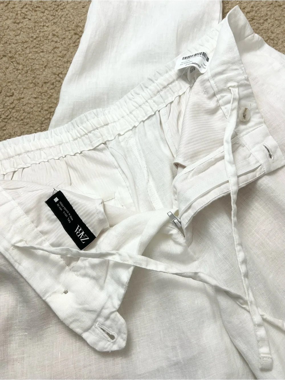 Zara 100% Linen Tapered Pants Coastal Summer Ankle Trouser Quiet Luxury L Boho