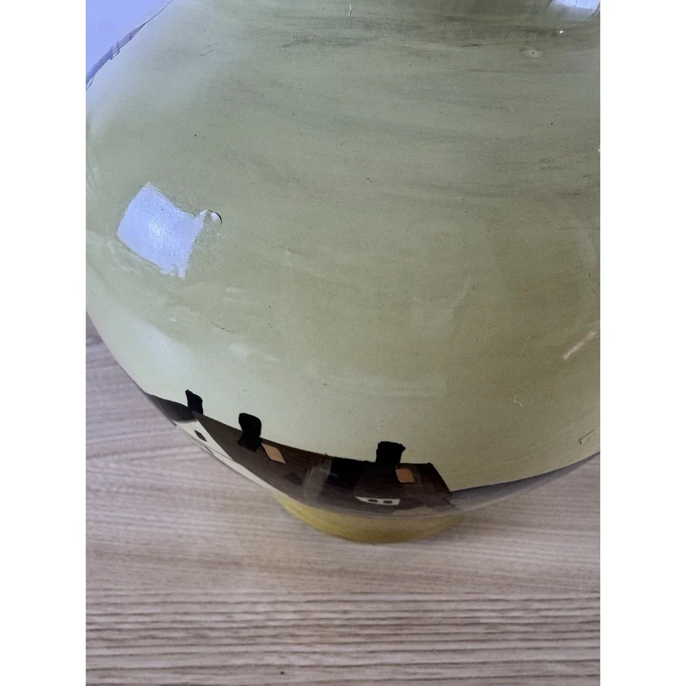 Hand Painted Lighthouse Ceramic Vase Coastal Nautical Seascape Large Yellow Blue