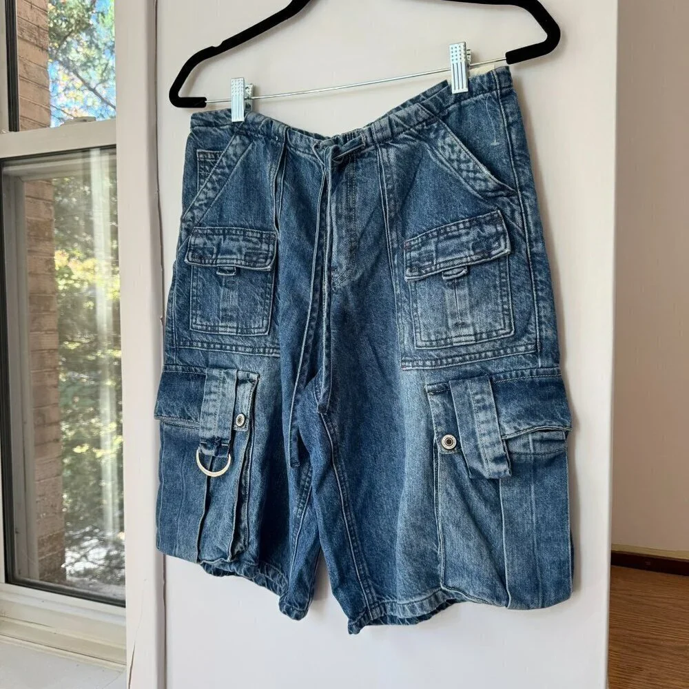 NWT Free People Reina Cargo Long Jean Shorts Blue XS