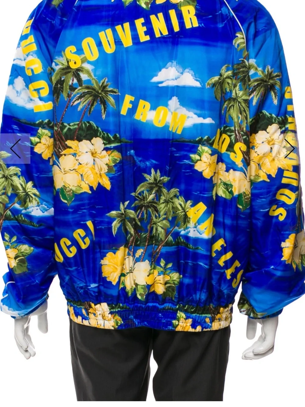 NWT 2022 Gucci Logo Souvenir Los Angeles Print Nylon Jacket, XL/48