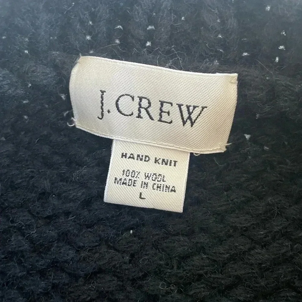 Vintage 90s Mens J Crew Hand Knit Black Wool Chunky‎ Striped Crew Sweater Sz L