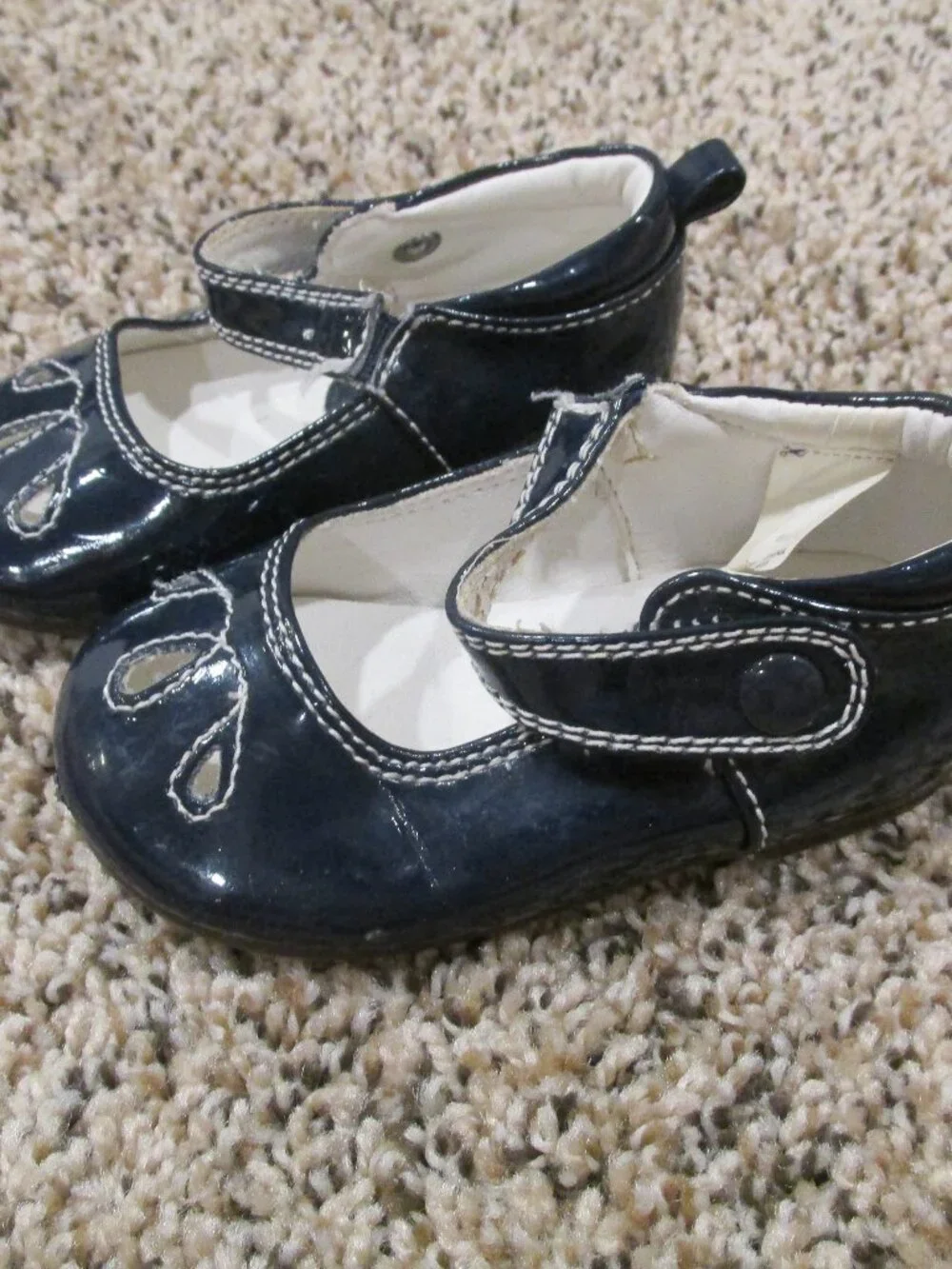 Baby Gap Mary Jane Shoes Toddler‎ Girls Size 4 Navy Blue White Stitching Snap
