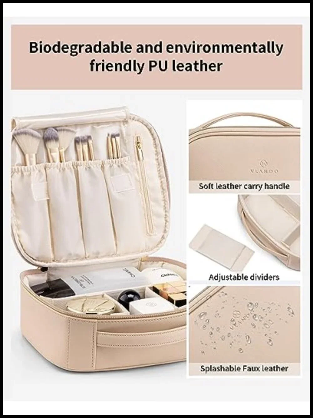 Travel Makeup Bag PU Leather Cosmetic Organizer Large Capacity Portable with