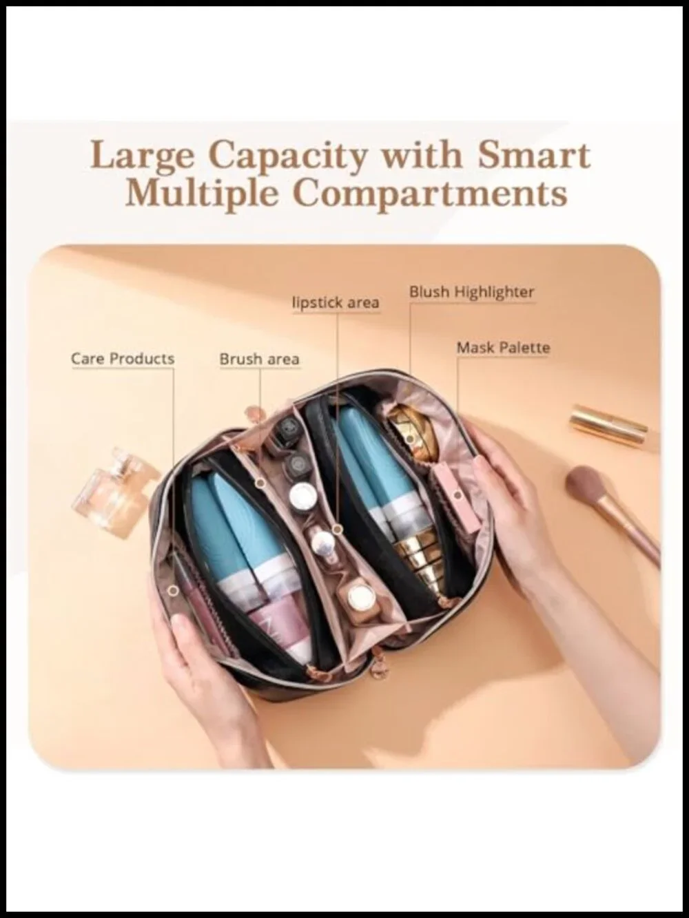 3-in-1 Travel Makeup Bag Organizer Vegan Leather Large Capacity Toiletry Case