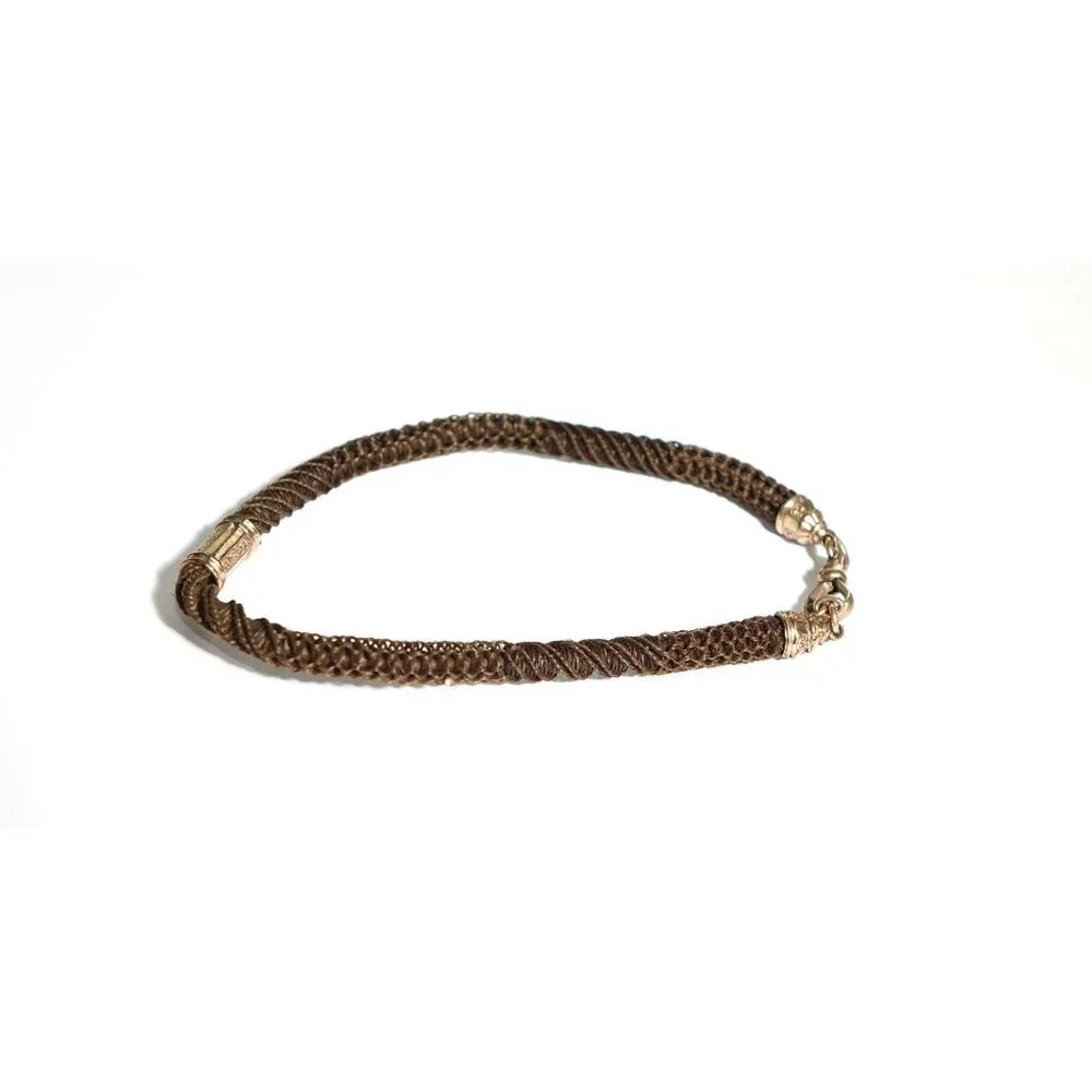 Mourning Hair Watch Fob Chain Antique Victorian Memento Mori Gold Woven Keepsake