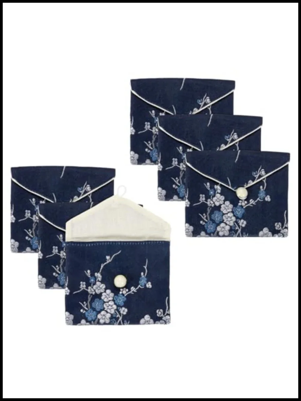 Set of 6 Silk Jewelry Pouches, Satin Flap Button Organizer, Travel Bag