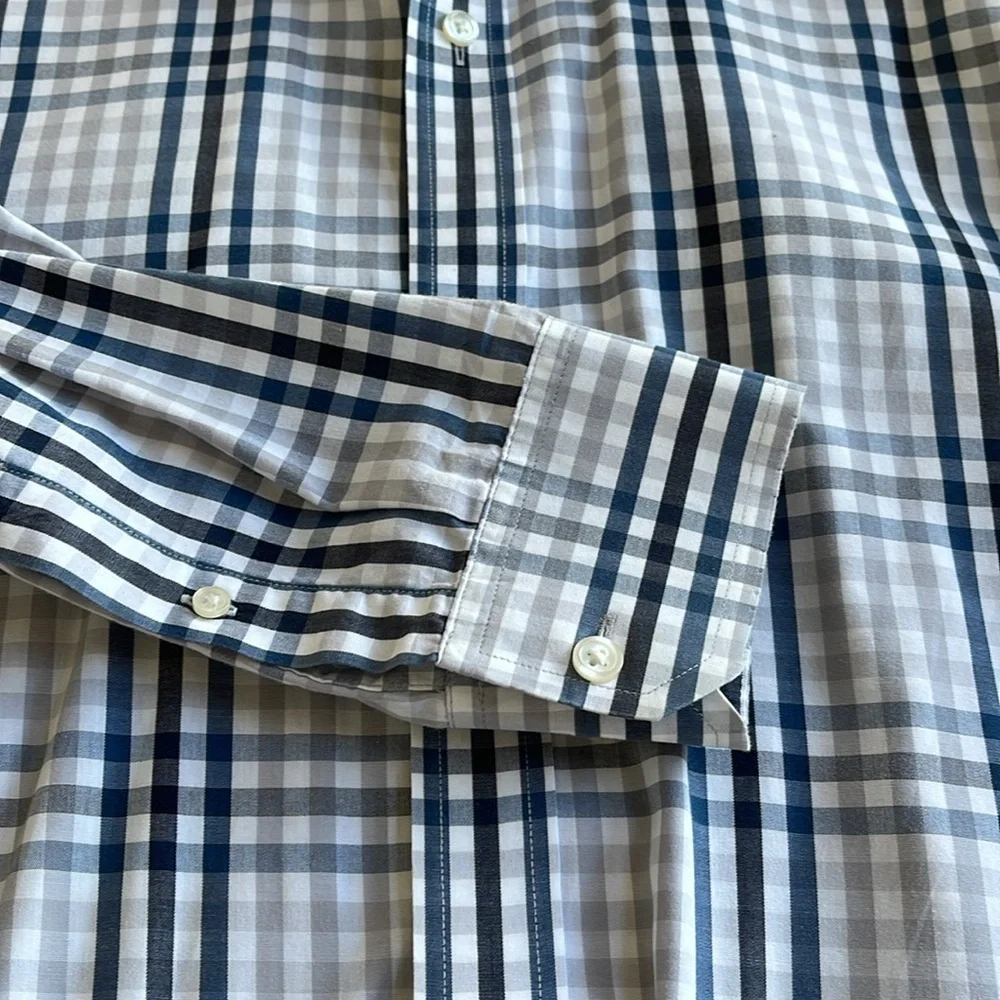Banana Republic Men's Blue Plaid Shirt Cotton Classic Fit Button Front Size L